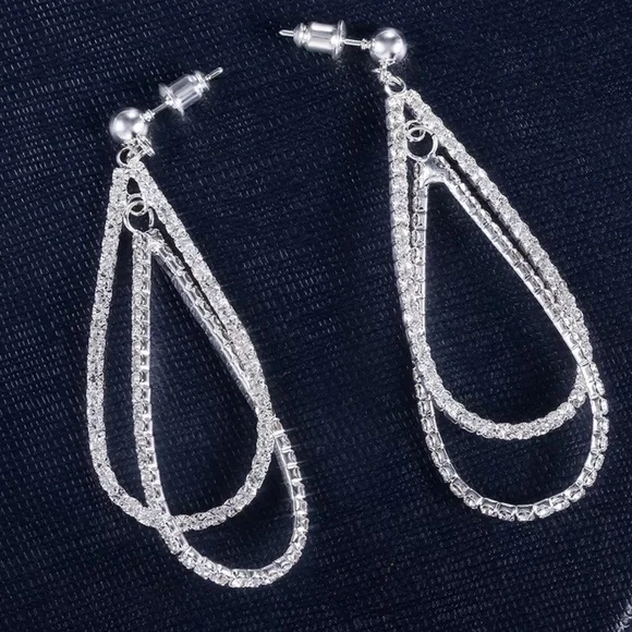 ¥ NEW 925 STERLING SILVER DIAMOND DROP EARRINGS - Picture 3 of 7
